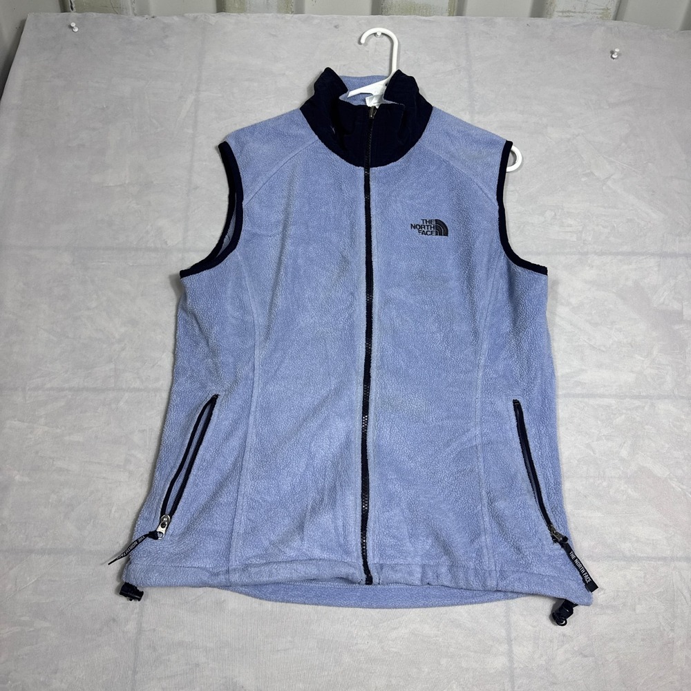 The North Face Womens Fleece Vest Jacket Blue Full-Zip Pocket Outdoor Size L